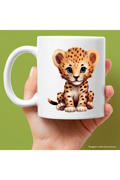 StoryGift Romania Mug with a cheerful tiger cub | illustration | happy | playful | childhood | care, With White Handle