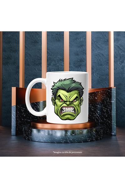 StoryGift Romania Cana Cu Hulk, Portret, Desen, Avengers, Marvel, Supereroi, Multicolor 330ml, Cer, Cu Maner Alb