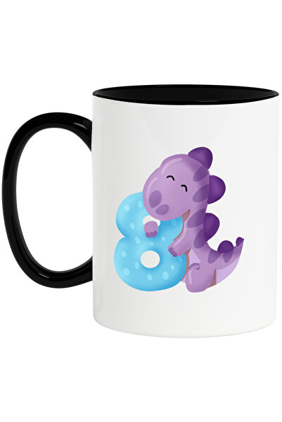 StoryGift Romania Cana cu un dinozaur mov cu cifra 8, ilustratie, pentru copi...