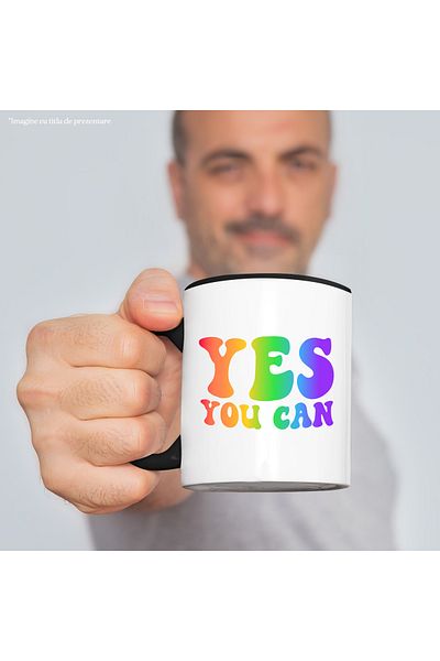 StoryGift Romania Mug with encouraging message in English "Yes, you can" - yes, you can with Black Handle, With ,STG