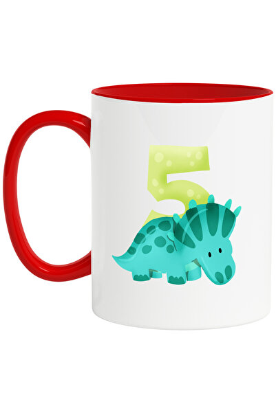 StoryGift Romania Cana cu un dinozaur verde cu cifra 5, ilustratie, pentru co...