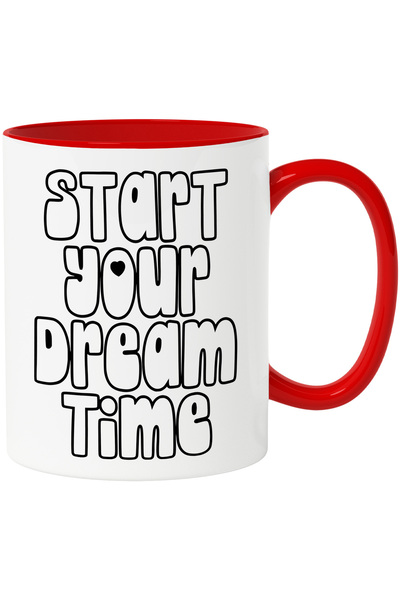 StoryGift Romania Cana cu textul "Start your dream time" - da startul timpului pentru visat cu Man, Cu Maner Rosu