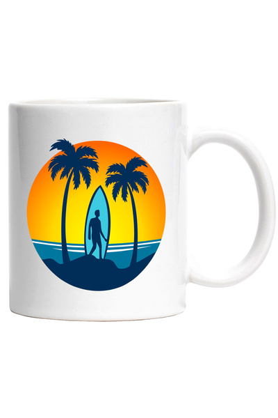 StoryGift Romania Cana Cu Surfer, Palmieri, Apus, Mare, Multicolor 330 ml, Ce...