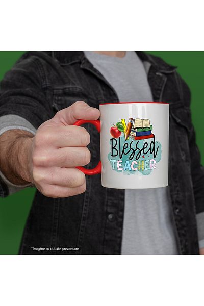 StoryGift Romania Mug with the message "Blessed Teacher", illustration, for children, school, student, learner, With ,STG