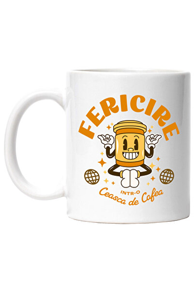 StoryGift Romania Cana cu Pahar Vesel De Cafea Pozitie De Yoga Text Fericire ...