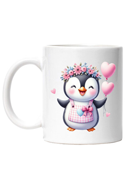 StoryGift Romania Cana cu un pinguin fericit, ilustratie, baloane in forma de...