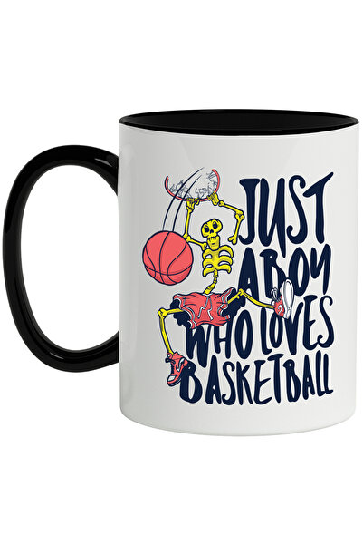 StoryGift Romania Cana Cu Mesaj In Engleza Just A Boy Who Loves Basketball, Schelet, Multicolor 33, Cu Maner Negru