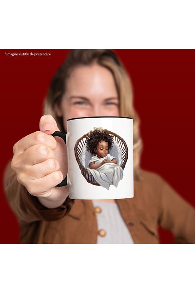 StoryGift Romania Cana cu o fetita de culoare | ilustratie | doarme | somn adanc | oboseala | arip, Cu Maner Negru
