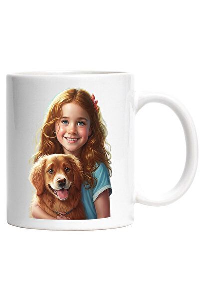 StoryGift Romania Cana cu Portret Fetita Mica cu Catelul ei, Fetita cu Parul ...