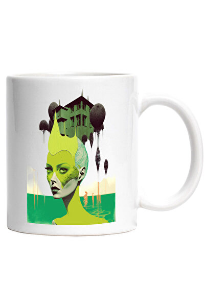 StoryGift Romania Cana Cu Femeie, Artistica, Estetic, Casa, Verde, Nenon,Cera...