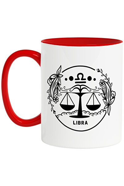 StoryGift Romania Cana cu zodia Balanta, ilustratie, zodie, astrologie, simbol, semn, echilibru, f, Cu Maner Rosu