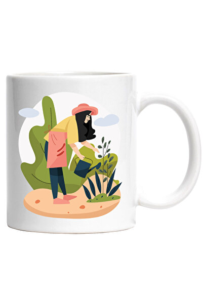 StoryGift Romania Cana Cu Gradinarit, Nori, Copaci, Plante, Palarie, Stropito...