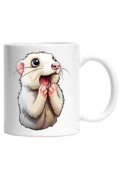 StoryGift Romania Cana cu un soricel socat | ilustratie | uimit | a ramas cu gura cascata | tremur, Cu Maner Alb