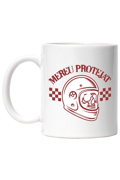 StoryGift Romania Cana mereu protejat craniu cu casca siguranta viteza , 330ml, Ceramic cu Maner A, Cu Maner Alb