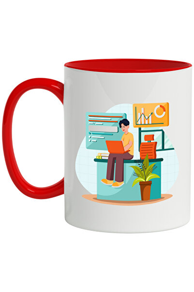 StoryGift Romania Cana Cu Birou, Laptop, Scaun, Grafic, Multicolor 330 ml, Ce...