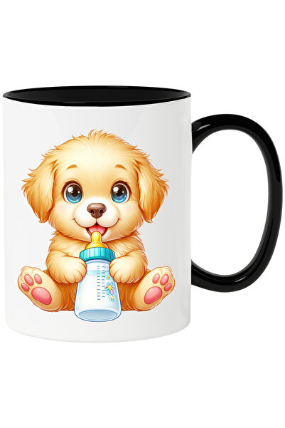StoryGift Romania Cana cu un catelus Golden Retriever care tine un biberon cu...