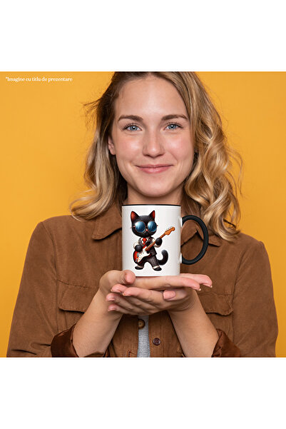 StoryGift Romania Cana cu o pisica neagra care canta la chitara, muzica, pasi...