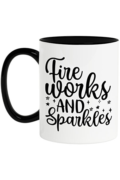 StoryGift Romania Cana cu stelute si mesajul "Fireworks and sparkles" - artificii si scantei cu Ma, Cu Maner Negru