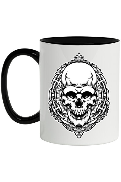 StoryGift Romania Cana Cu Craniu, Lant, Rama, Decoratiuni, Alb Negru 330 ml, ...