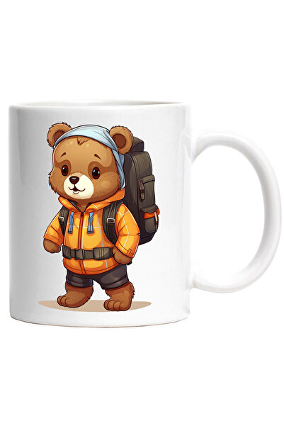 StoryGift Romania Cana cu un ursulet explorator | ilustratie | descoperiri | expeditie | ghiozdan , Cu Maner Alb