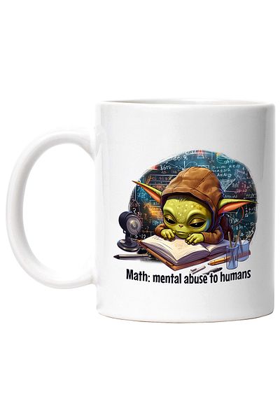 StoryGift Romania Cana cu un extraterestru verde care studiaza | ilustratie | matematica | somnoro, Cu Maner Alb
