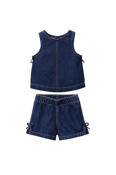 Daisy Dolly Set de pantaloni scurți cu fundă pentru fete, cu detaliu de sus, cu snap la spate