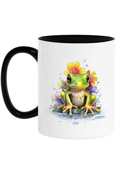 StoryGift Romania Cana cu o broasca verde | ilustratie | flori de diverse cul...