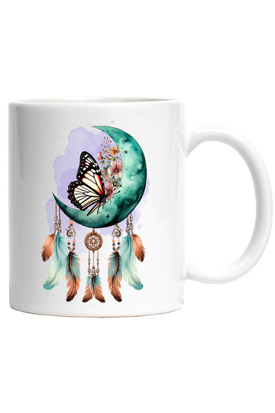 StoryGift Romania Cana cu fluture pe luna, pene, plasa de vise, ezoteric, sem...