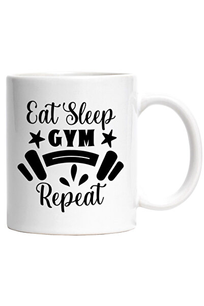 StoryGift Romania Cana cu stelute si haltera cu textul "Eat sleep, gym, repea...