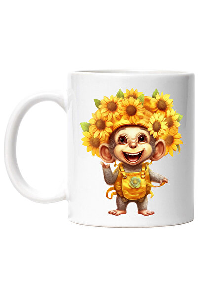 StoryGift Romania Cana cu o maimuta vesela | ilustratie | o multime de flori ...