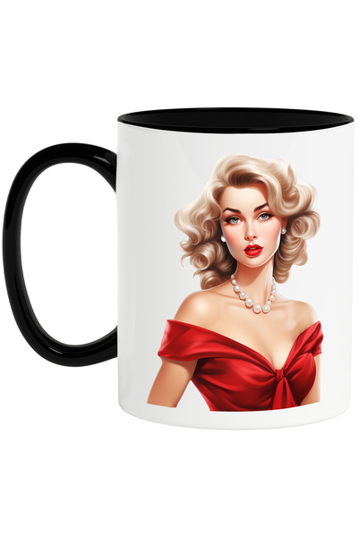 StoryGift Romania Cana cu o femeie in rochie rosie, eleganta, ilustratie, sti...