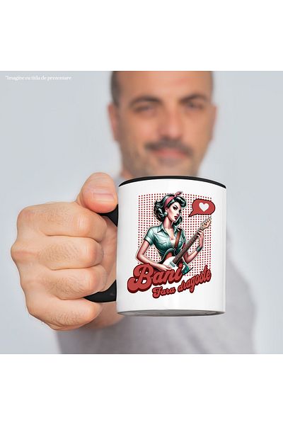 StoryGift Romania Retro Girl Mug with Guitar Text Money, No Love, 330ml, Ceramic with Handle Ne, With ,STG