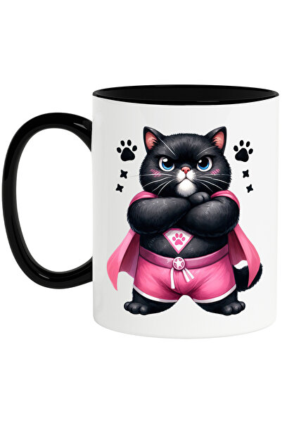 StoryGift Romania Cana cu o pisica neagra in costum de eroina, ilustratie, ro...