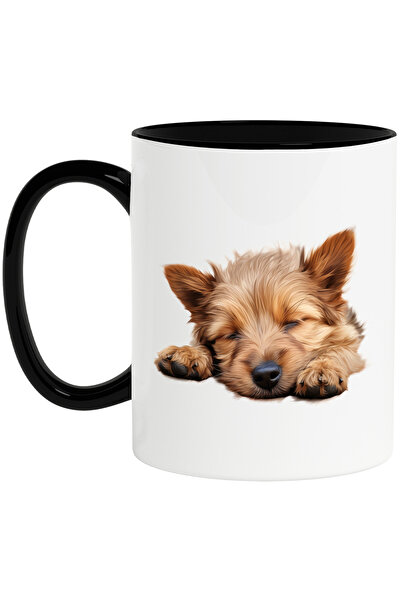 StoryGift Romania Cana cu un catel maro blanos care doarme | ilustratie | lene | oboseala | fara c, Cu Maner Negru