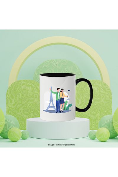StoryGift Romania Cana Cu Franta, Turism, Turnul Eiffel, Telefon, Multicolor 330 ml, Ceramica cu M, Cu Maner Negru