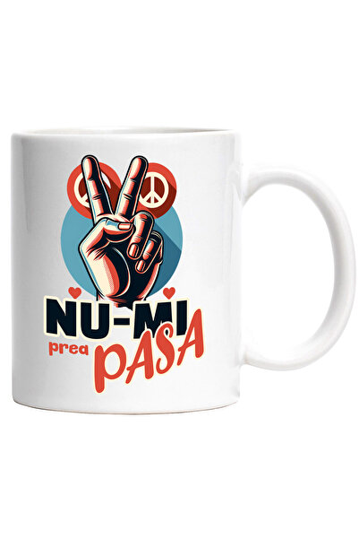 StoryGift Romania Cana nu mi prea pasa, semnul pace, relaxare, 330ml, Ceramic...