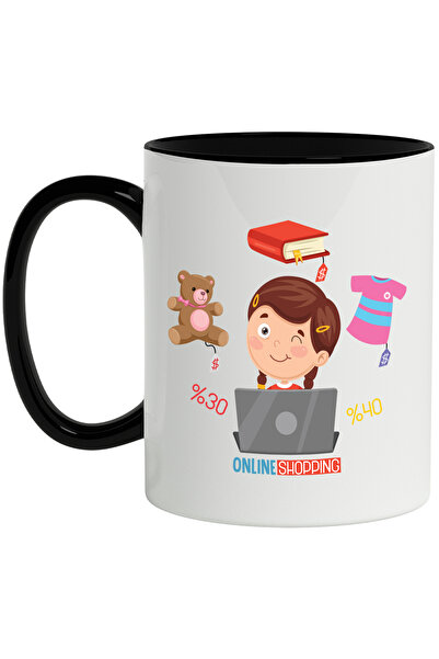 StoryGift Romania Cana Cu Online Shopping, Laptop, Reduceri, Carte, Urs, Haina, Multicolor 330 ml,, Cu Maner Negru