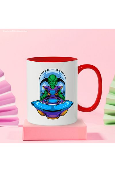 StoryGift Romania Spaceship Mug, UFO, Alien, Costume, Space, SF, Multicolor 330 ml, With Red Handle