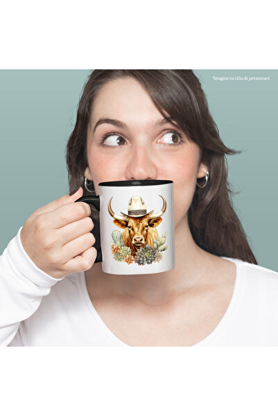 StoryGift Romania Cana cu un taur cu palarie de cowboy, ilustratie, Vestul Sa...