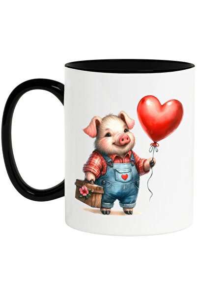 StoryGift Romania Cana cu un porc, ilustratie, balon in forma de inima, flori...