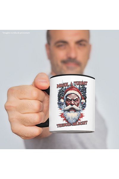 StoryGift Romania Mug Santa Claus is mad, must be replaced, holiday, 330ml, Ceramic with Black Handle, With M