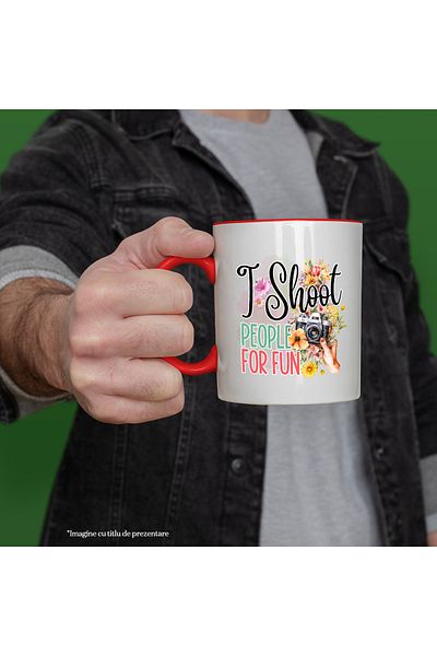 StoryGift Romania Mug with the message "I shoot people for fun", illustration, activity, flowers, hand, a, With ,STG