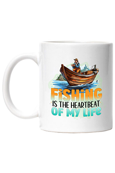 StoryGift Romania Cana cu pescar in barca cu mesajul "Fishing is the heartbea...