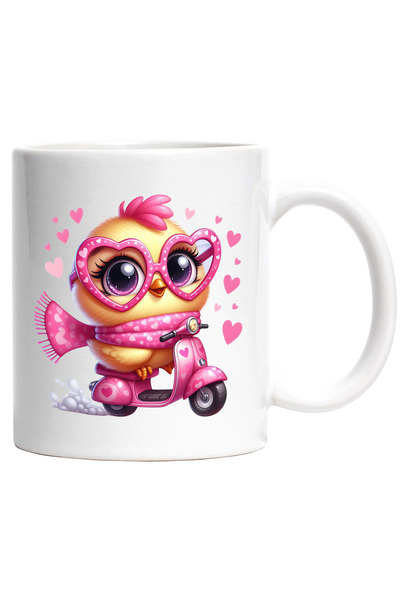 StoryGift Romania Cana cu un puisor de gaina | galben | fular roz | inimioare...