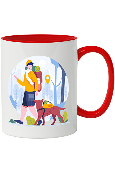 StoryGift Romania Cana Cu Sport, Drumetie, Munte, Padure, Caine, Fular, Soare, Multicolor 330 ml, , Cu Maner Rosu