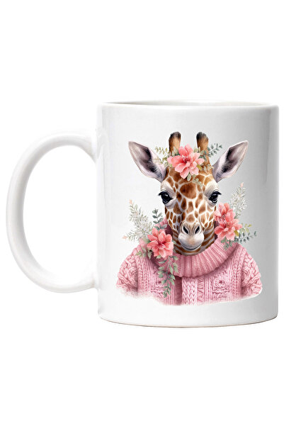 StoryGift Romania Cana cu o girafa imbracata gros | lana | floricele | roz | ...