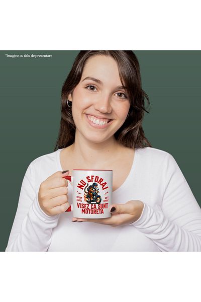 StoryGift Romania Mug with Angry Tiger with Helmet Angry Motor Windshield Cartoon Steps, With Red Handle