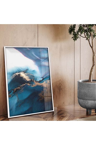 Zevahir Mobilya Dekorasyon TABLO CU CADRU METAL CU MODEL ABSTRACT ALBASTRU