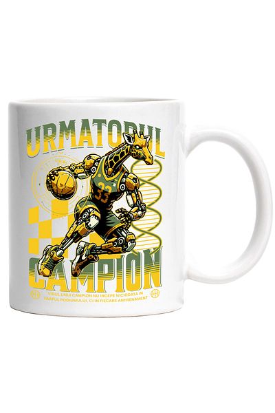 StoryGift Romania The Next Basketball Champion Mug - Robot Giraffe, 330ml, Ceramic with White Handle, With White Handle