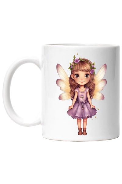 StoryGift Romania Cana cu o fetita cu aripi de zana | rochita | mov | ca-n povesti | coronita din , Cu Maner Alb